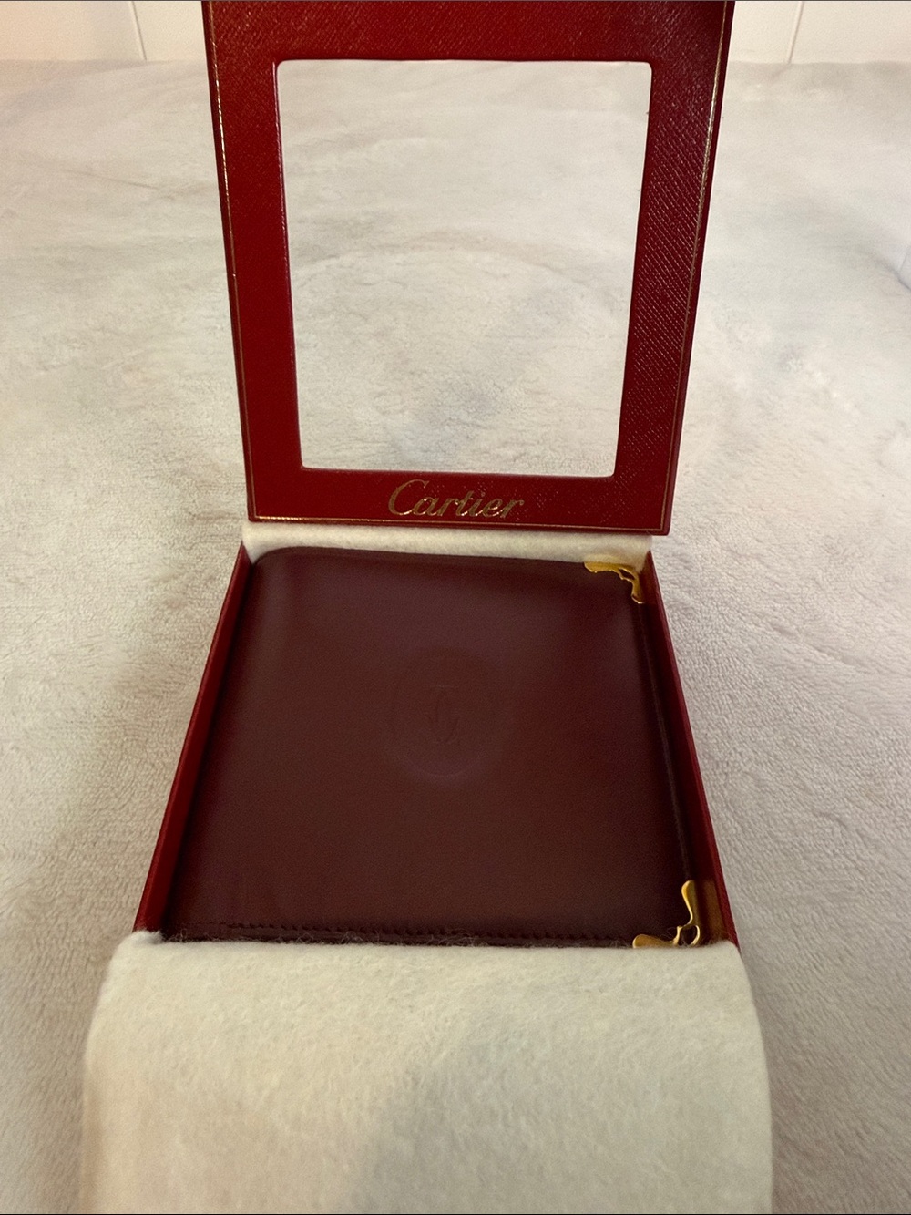 Vintage Cartier Unisex Must De Cartier Burgundy Leather Wallet Coin Pocket + Box - Picture 2 of 14